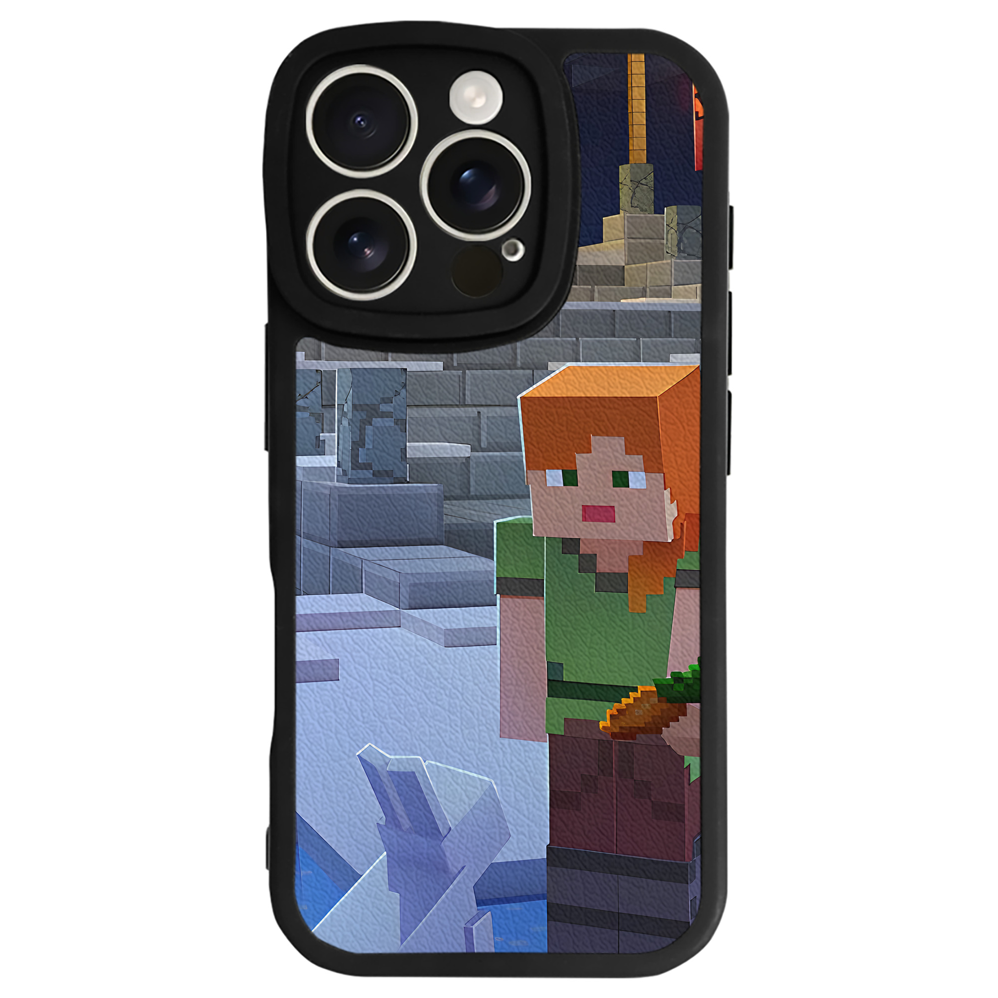 （画像用） マインクラフト ブロックの世界 Minecraft MC Block world 【iPhone 16シリーズ対応】シリコンスマホケース（レザー調） 材質：シリコン